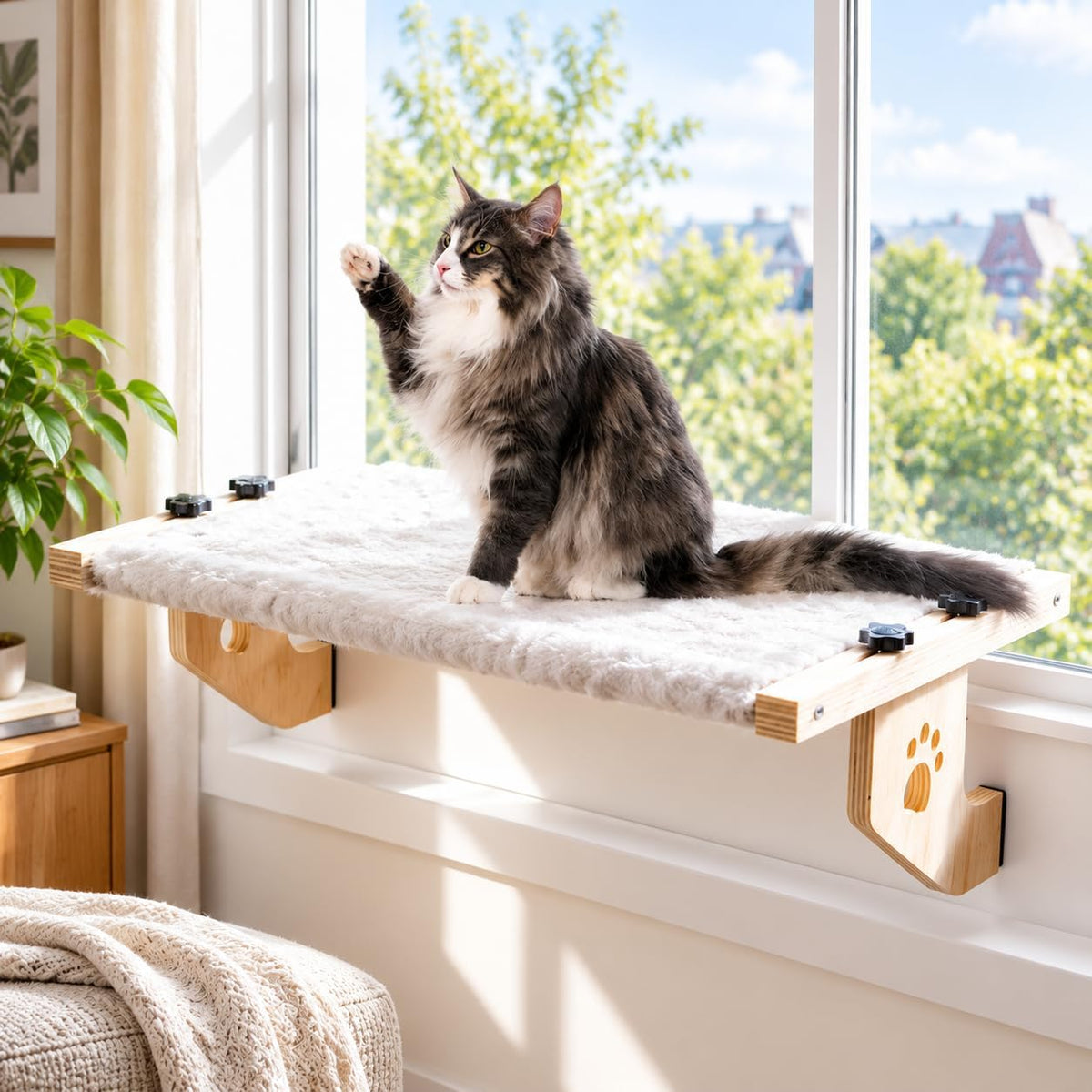 Cat Window Perch, Cordless Window Cat Bed for Indoor Cats, Holds 44 lbs