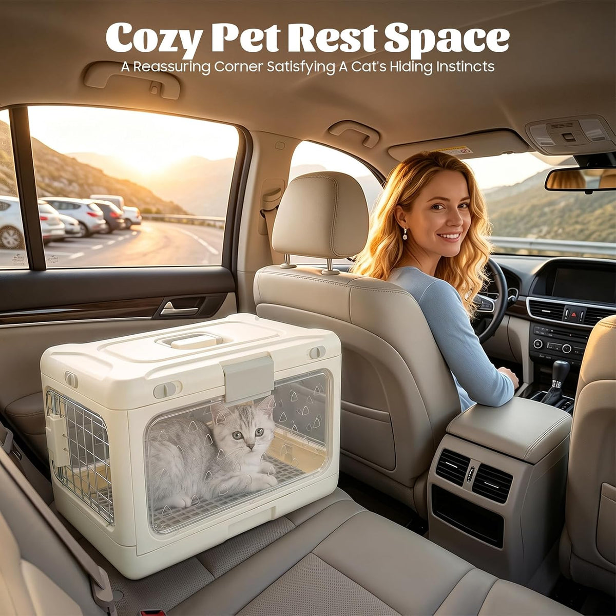 Collapsible Hard Cat Carrier Transparent Pet Crate for Cats & Small Dogs