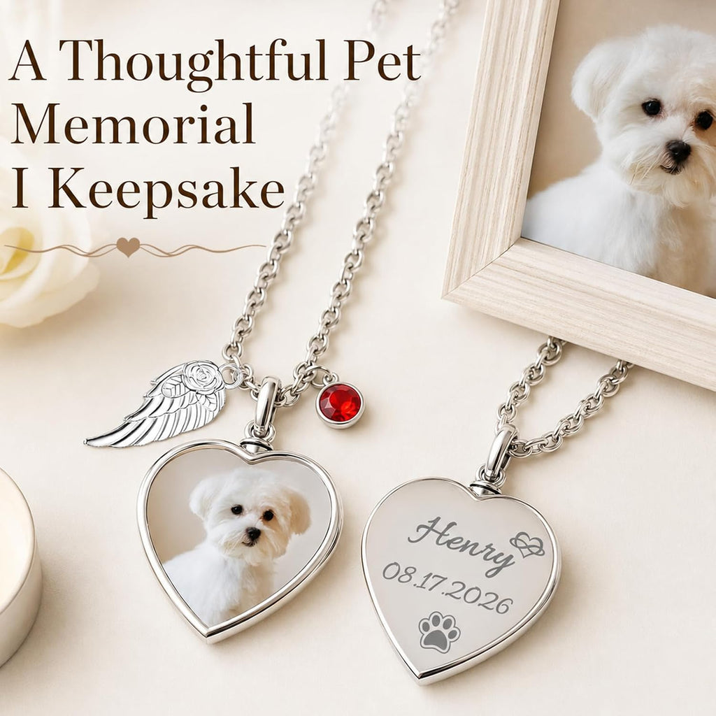 HJX Personalized Pet Ashes Necklace with Photo Text for Pet Lovers