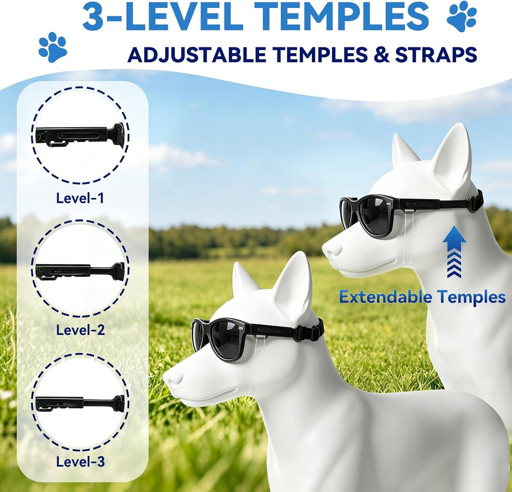 Dog Sunglasses for Medium Breeds, Outdoor UV Protection Pet Glasses with Adjustable Temples & Straps, Medium Dog Sun Gla