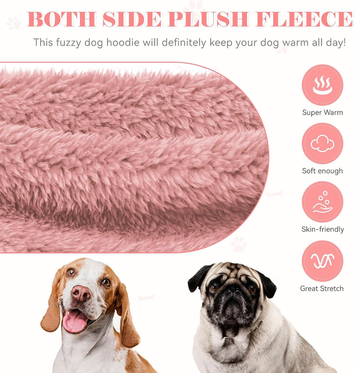 Fuzzy Dog Sweaters - Soft Double-Sided Plush Fleece Dog Hoodie - Pink-M
