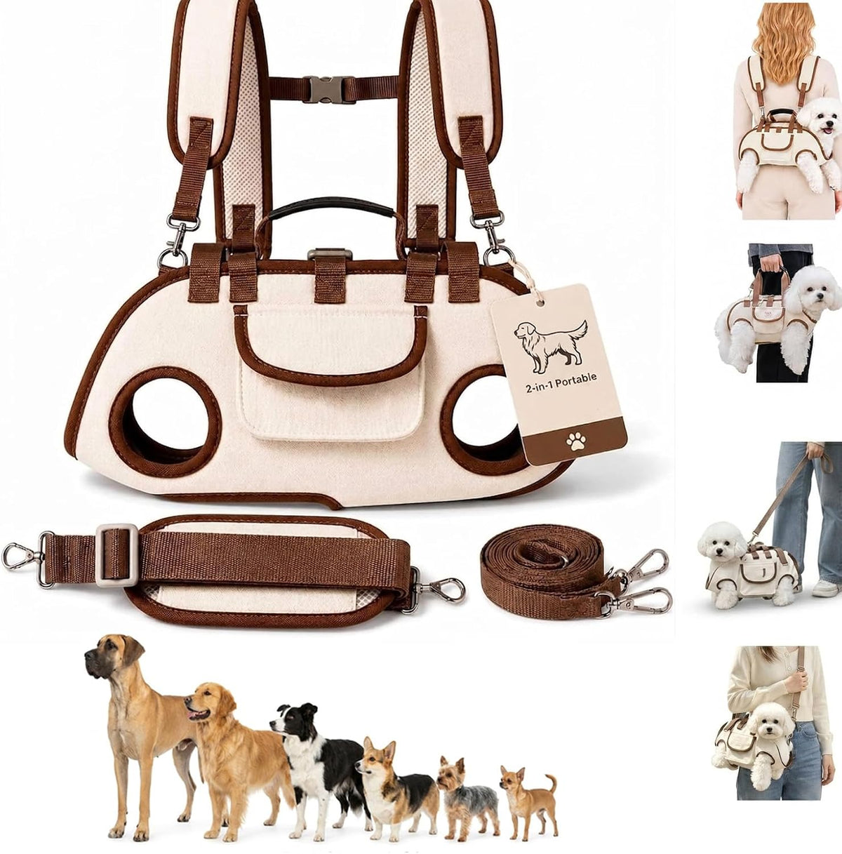 2-in-1 Portable Breathable Pet Carrier for Small Dogs and Cats，A-Single-M