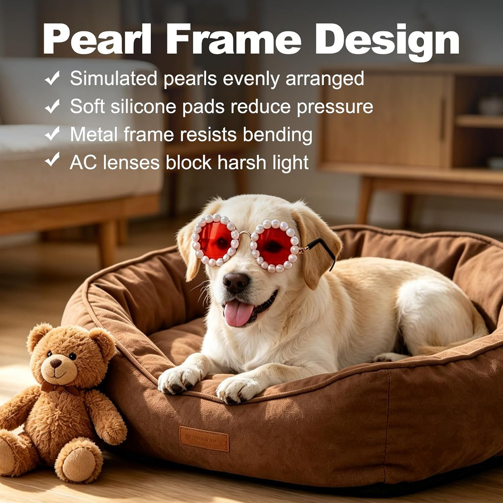 Dog Sunglasses, Cat Cute Round Glasses Purple Lens, Gold