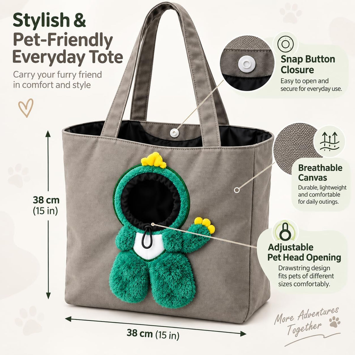 Pet Carrier Tote Bag for Cats, Head-Out Dinosaur Canvas Shoulder Bag