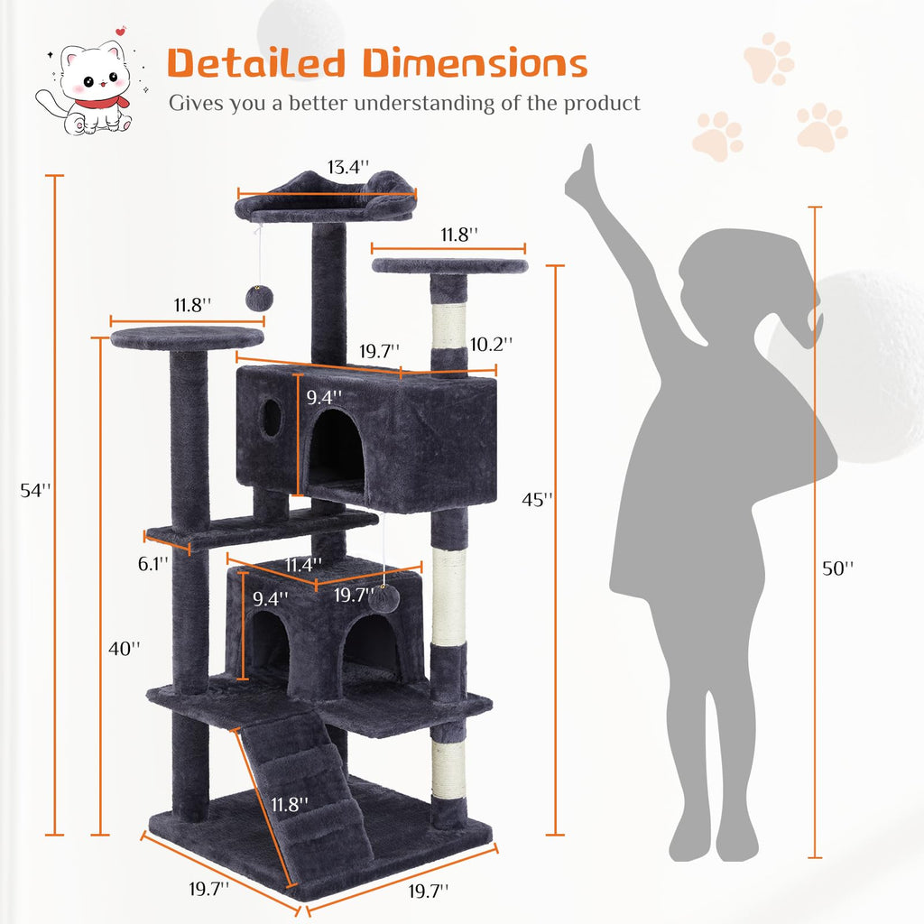 Aidoly 54 Inch Cat Tree Tower with Sisal Scratching Posts, Multi-Level