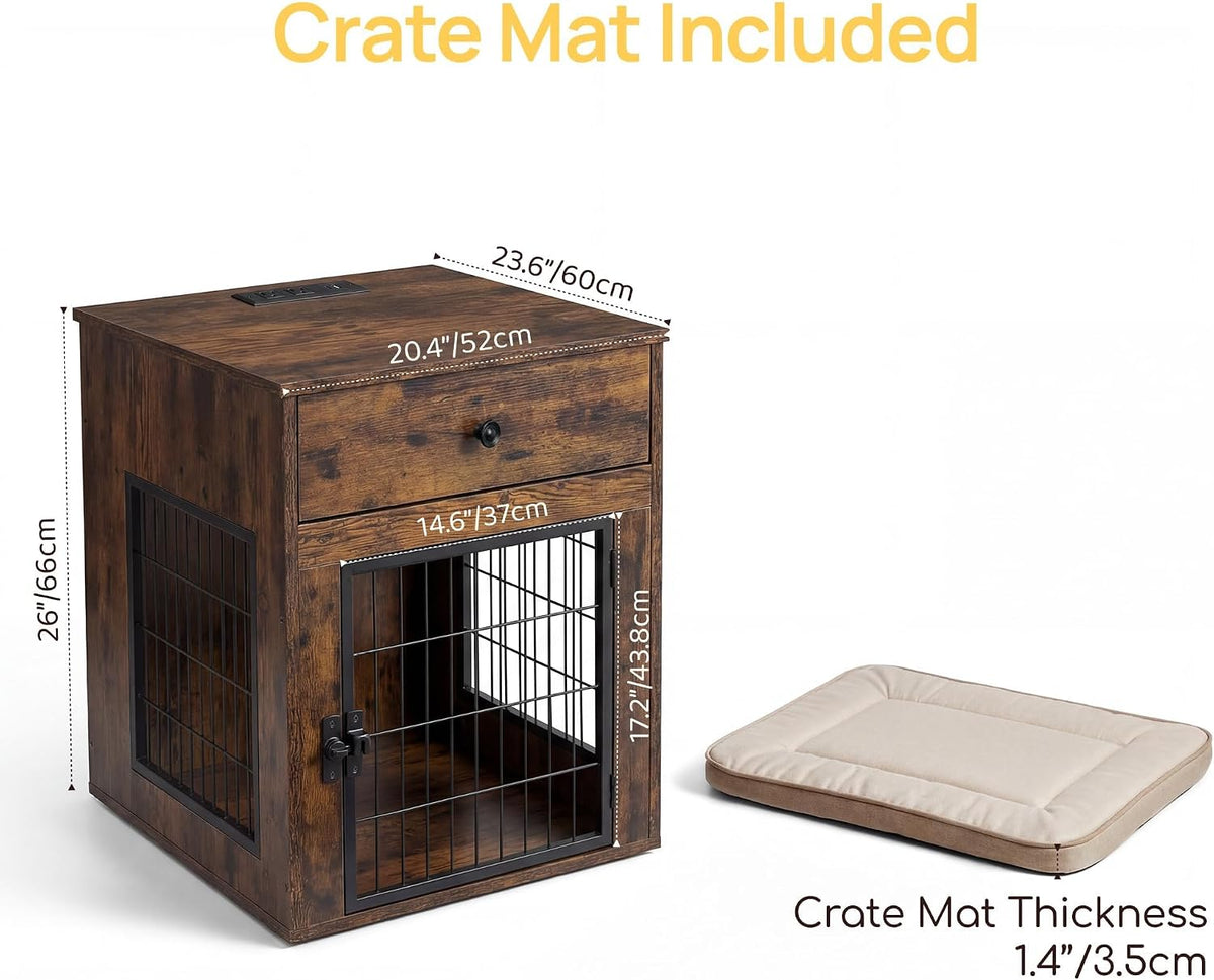 Dog Crate Furniture with Cushion and Charging Station for Indoor