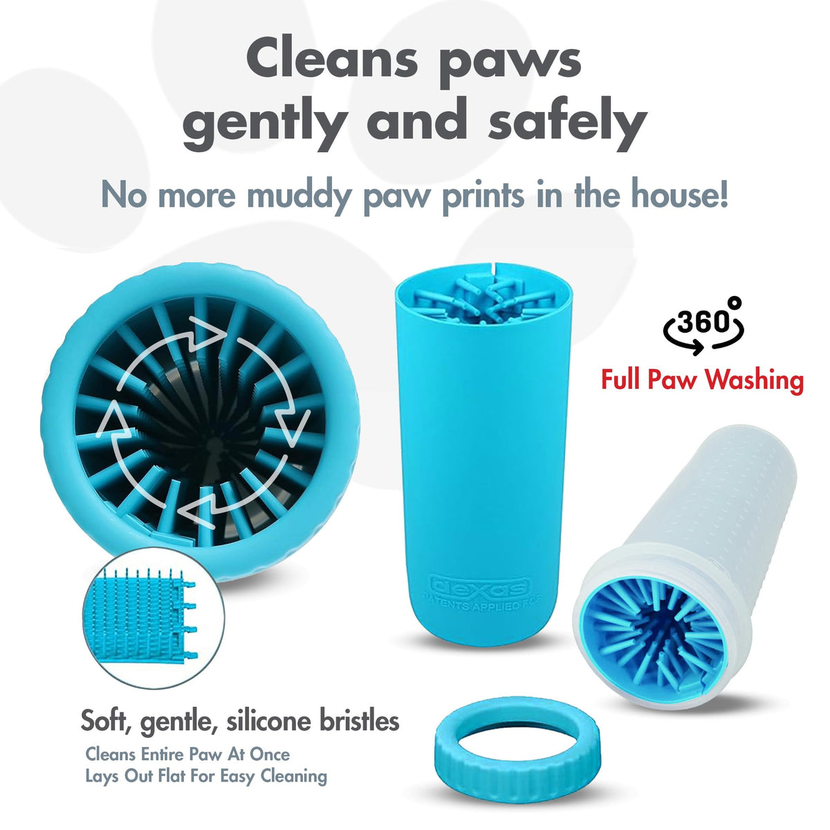 Dexas MudBuster Large Dog Paw Cleaner, Blue, Fits 2.5"-3.5" Wide Paws, Gentle Silicone Bristles for Quick, Easy Cleaning