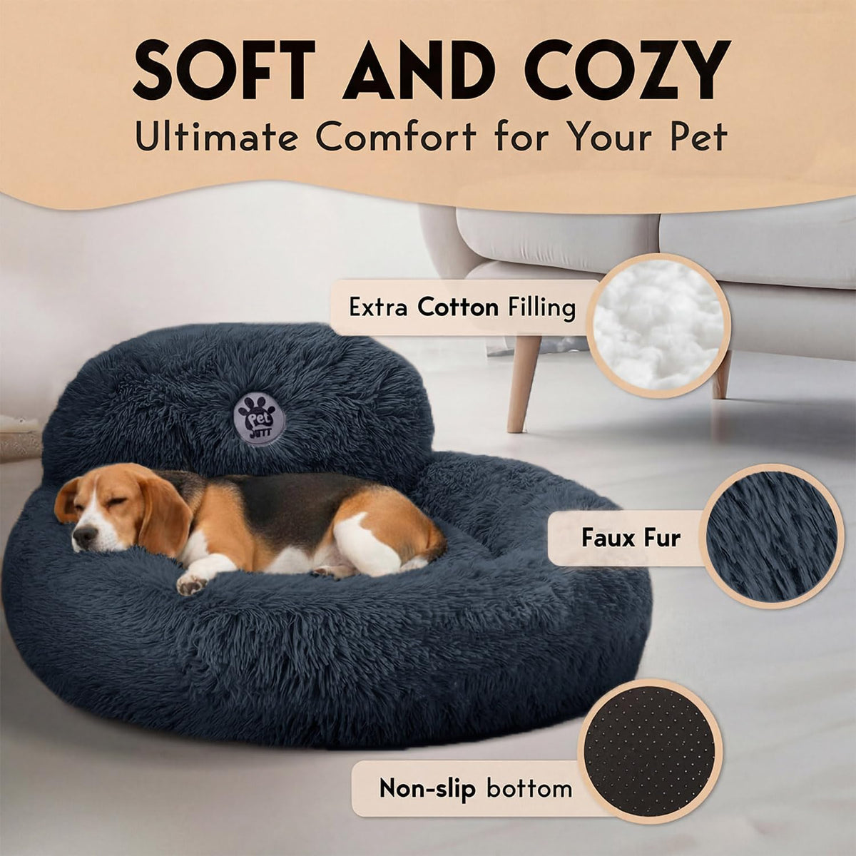 Calming Dog Bed Medium Size Dog - 30'' Donut Bed, Washable Dog Bed - Soft