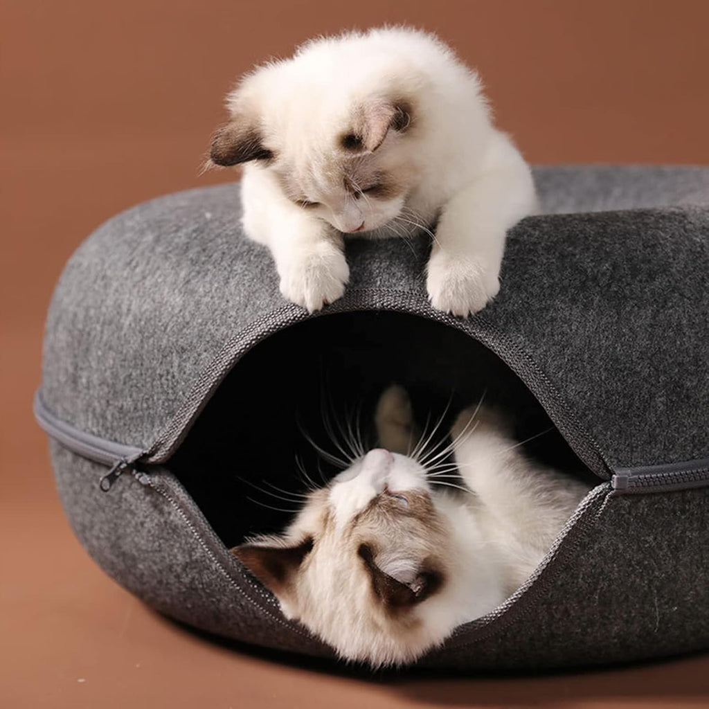 Felt Tunnel, Round Scratcher Cloth Toy, Tunnel for Cats, Thicken Bed 2in1 Tube House Rabbits Kitten Playing Hiding Detac