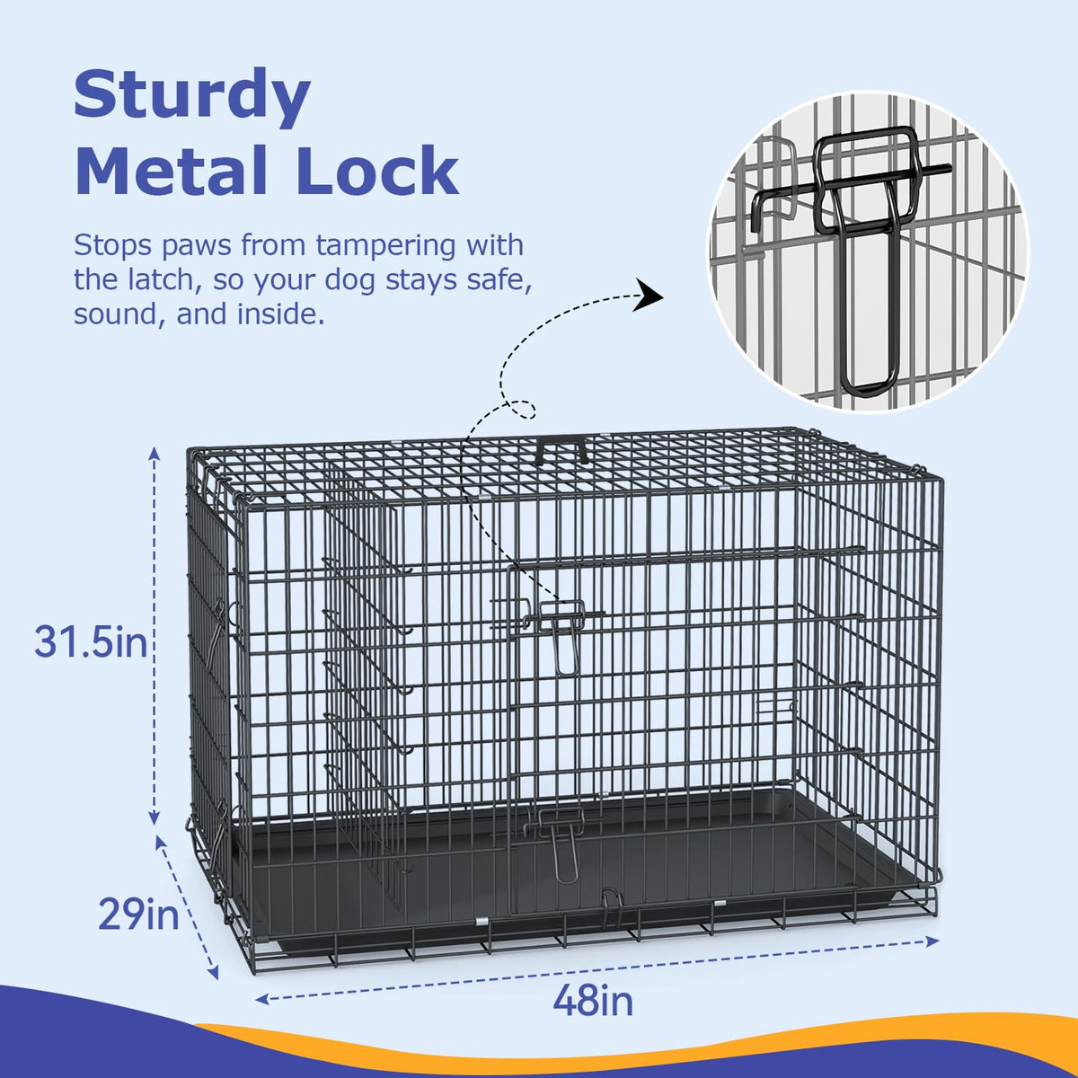 FDW | 48" Foldable Metal Dog Crate | Dark Black | Cage for XL Dogs