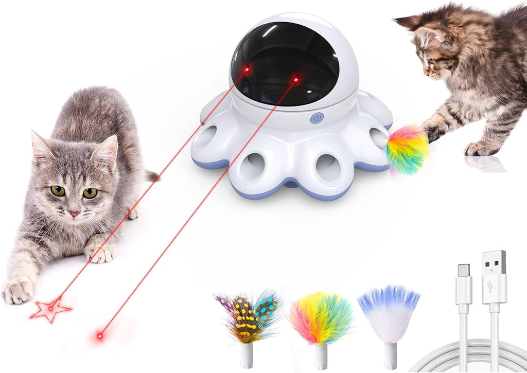 ORSDA Cat Laser Toy, 2-in-1 Interactive Automatic Motion Activated Moving 8 Holes Whack A Mole Feather, USB Rechargeable