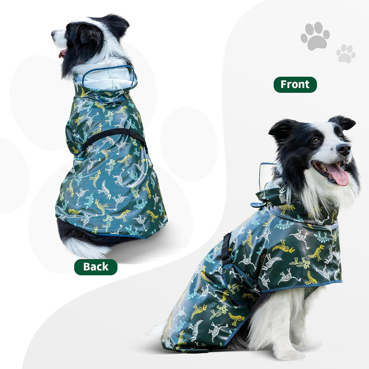 Dog Raincoat,Dog Rain Jacket Poncho with Hood and Leash Hole(Dinosaur,L)