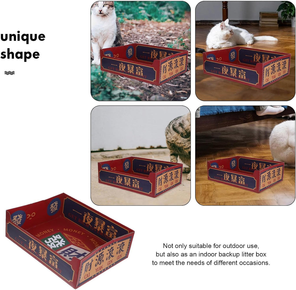 Portable Corrugated Paper Cat Litter Box Open Top Foldable Travel Tray