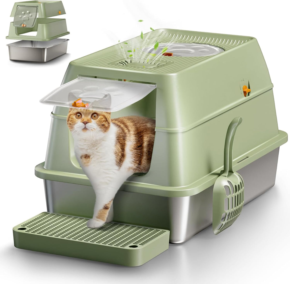 Stainless Steel Cat Litter Box with Removable Lid, XL Enclosed-Grey