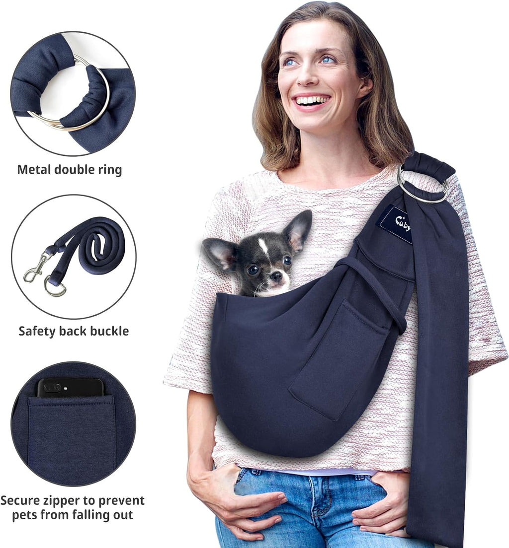 Dog and Cat Sling Carrier - Hands Free Reversible Pet Sling Bag - Ring Sling Adjustable - Suitable for Puppy, Small Dogs