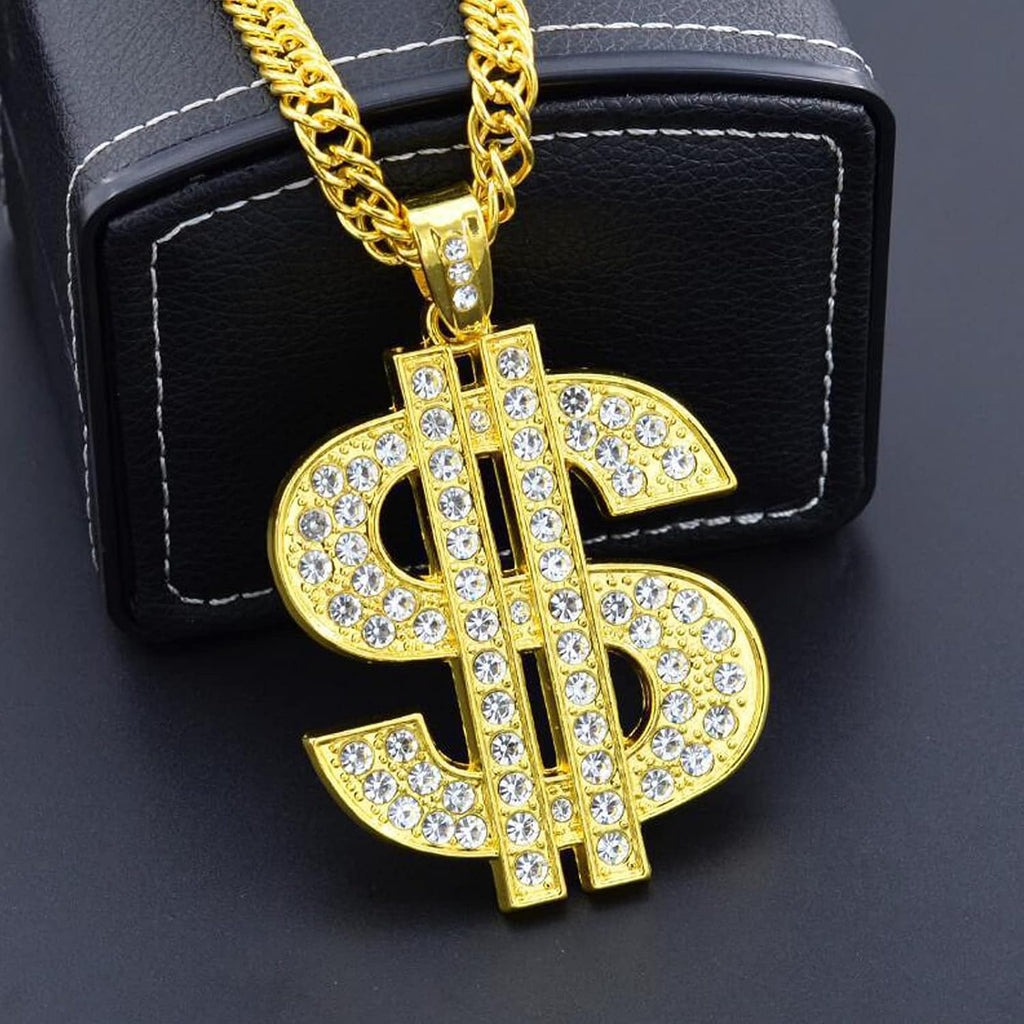 FUNKA Gold Chain Dog Collar Adjustable Cuban Link Dog Necklace with Crystal Dollar Sign Pendant Cute Fashion Pet Jewelry