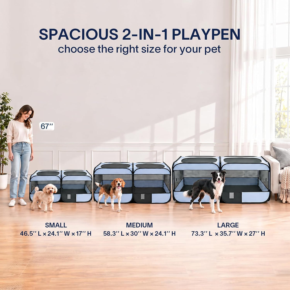 2-in-1 Dog Playpen, 58''Pop Up Cat Puppy Pet Playpen Indoor/Outdoor Cats Enclosed, Cat Dog Tent Crate Cage Kennel, Porta