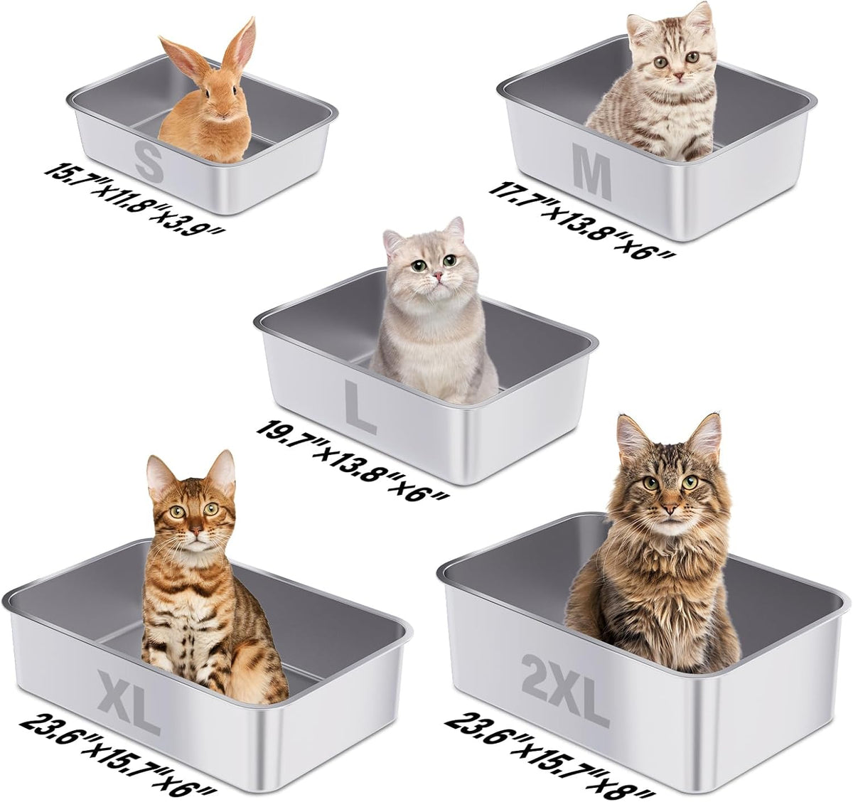Stainless Steel Litter Box, 23.6“x15.7"x6" Deep Stainless Steel Cat Litter Box Extra Large, XL Metal Litterbox for Big C
