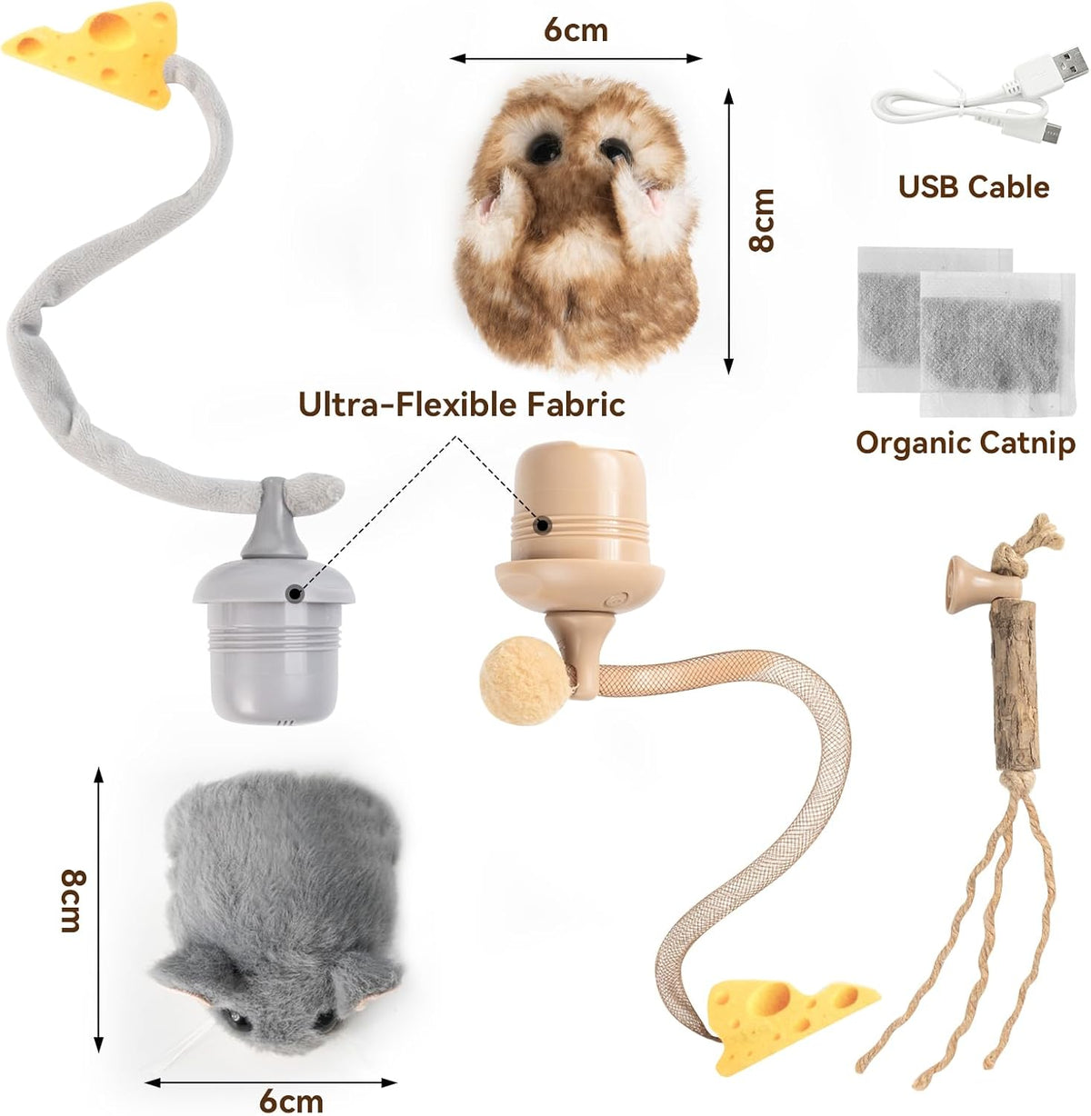 Migipaws Interactive MigiMouse Cat Toy Set, 360° Rolling Spinning Plush Mice, Rechargeable Cat Toys with Smart Motion Se