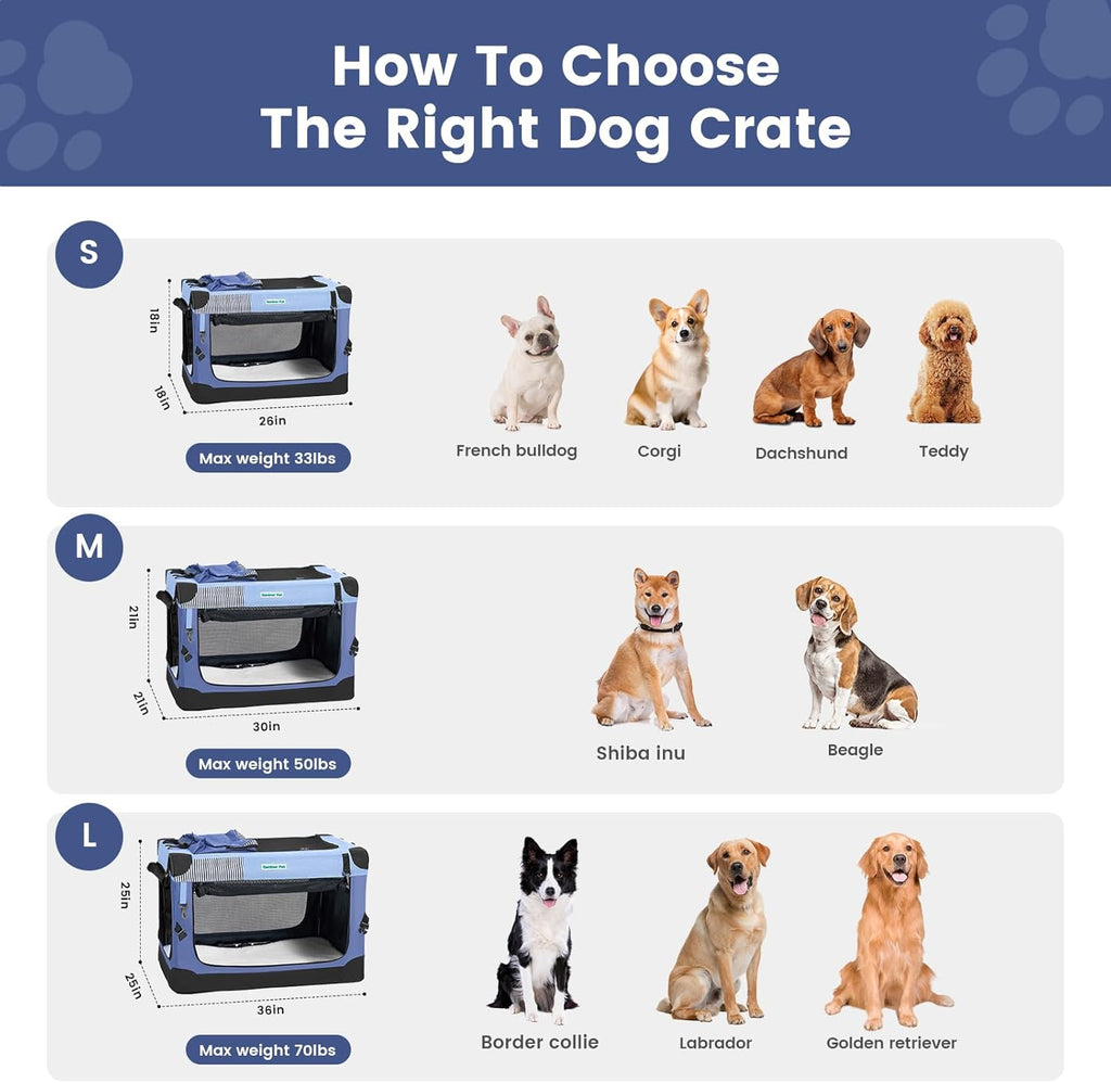 Gardner Pet Soft Collapsible Dog Crate - 36 Inch Portable Travel Dog Crate for Medium/Large Dogs Indoor & Outdoor, 3-Doo