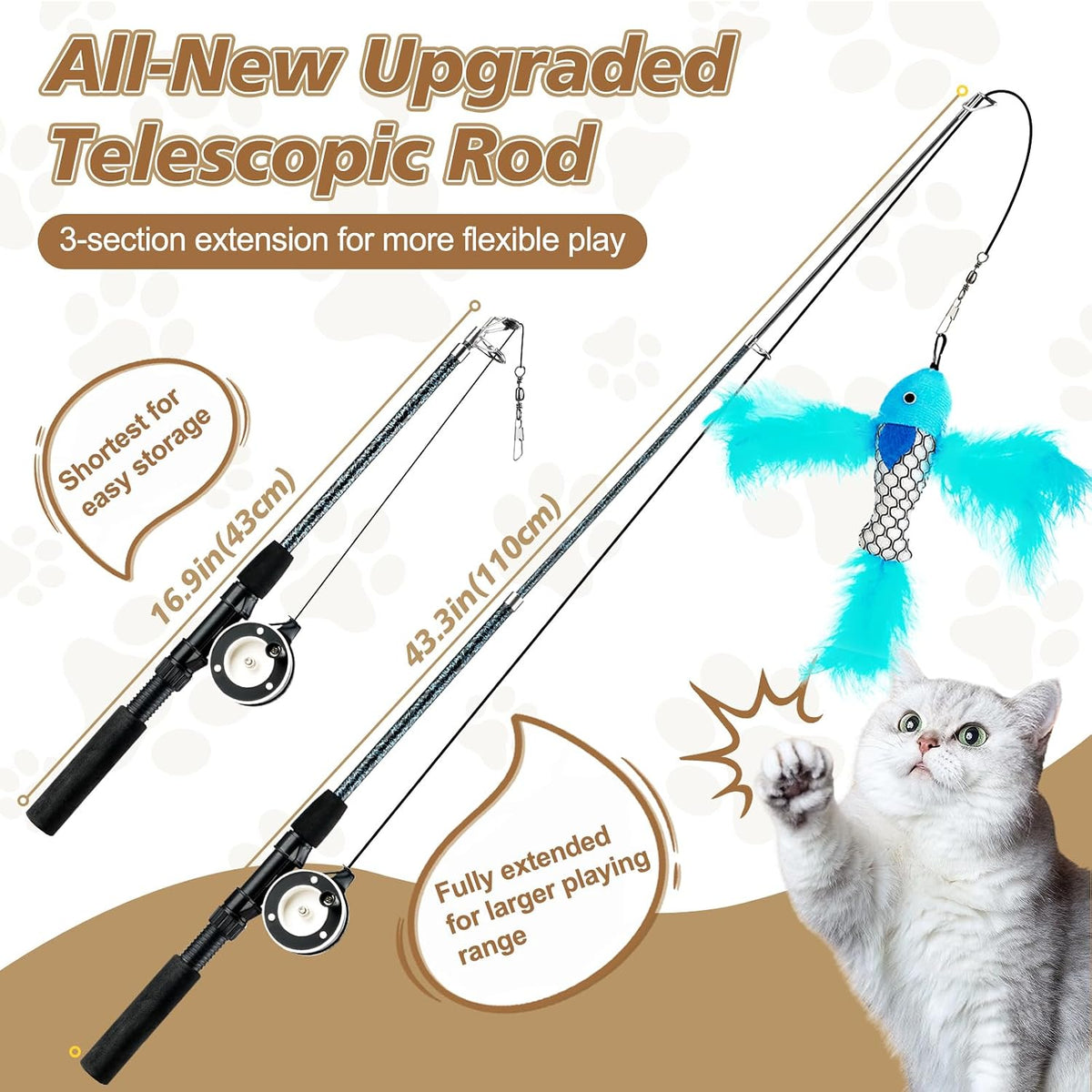 Pawaboo Cat Feather Toys, 4 Pack Interactive Cat Feather Teaser Wand Toys