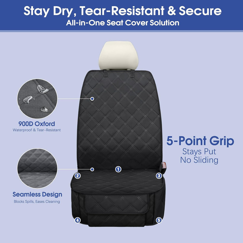 Front Seat Cover for Dogs with Side Flaps, Heavy Duty 900D Waterproof Seat Protector, Protects from Dirt & Scratches, fo