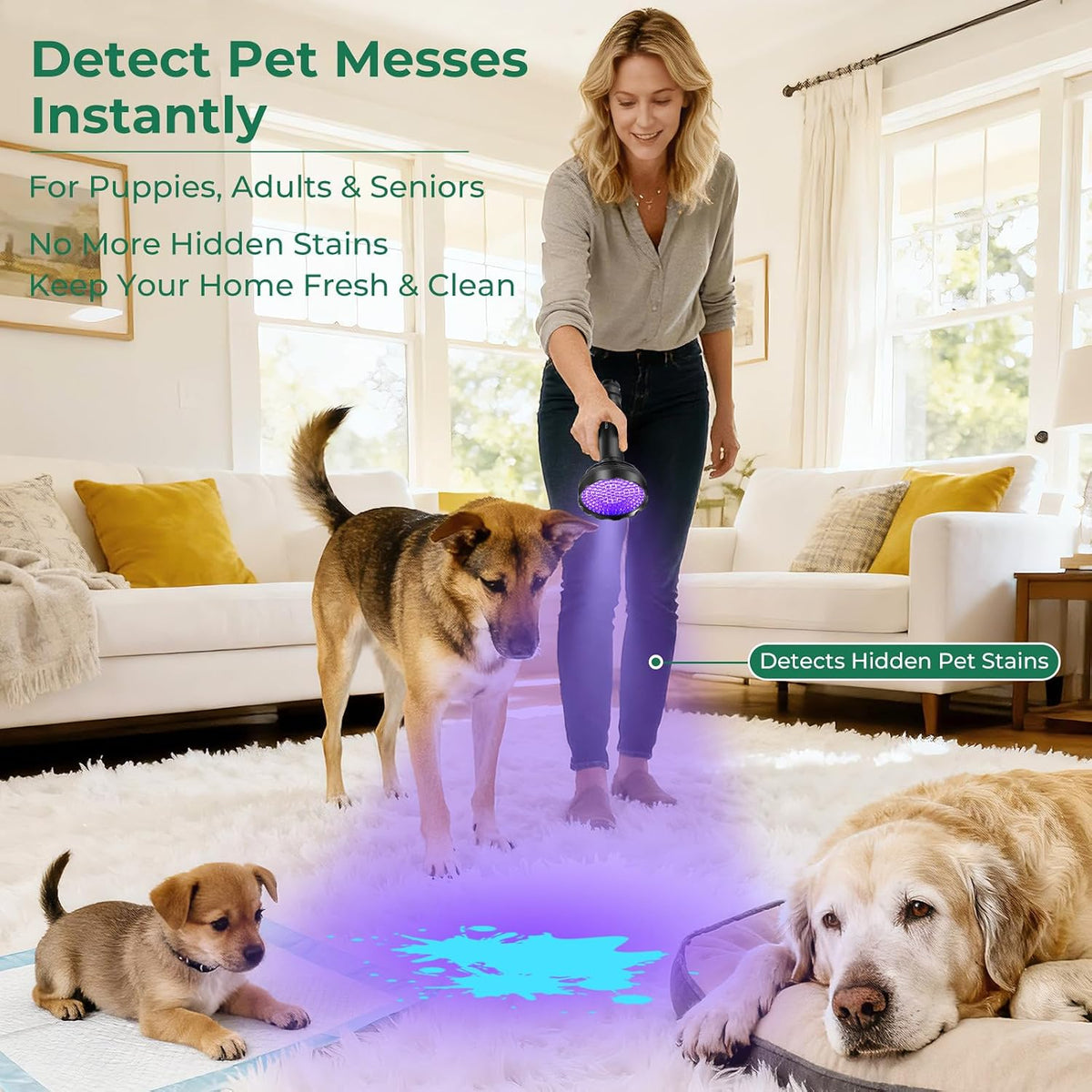 UV Black Light for Pet Urine Detection 128LED for Cat and Dog Urine Stains Carpet Furniture Floor and Home Cleaning