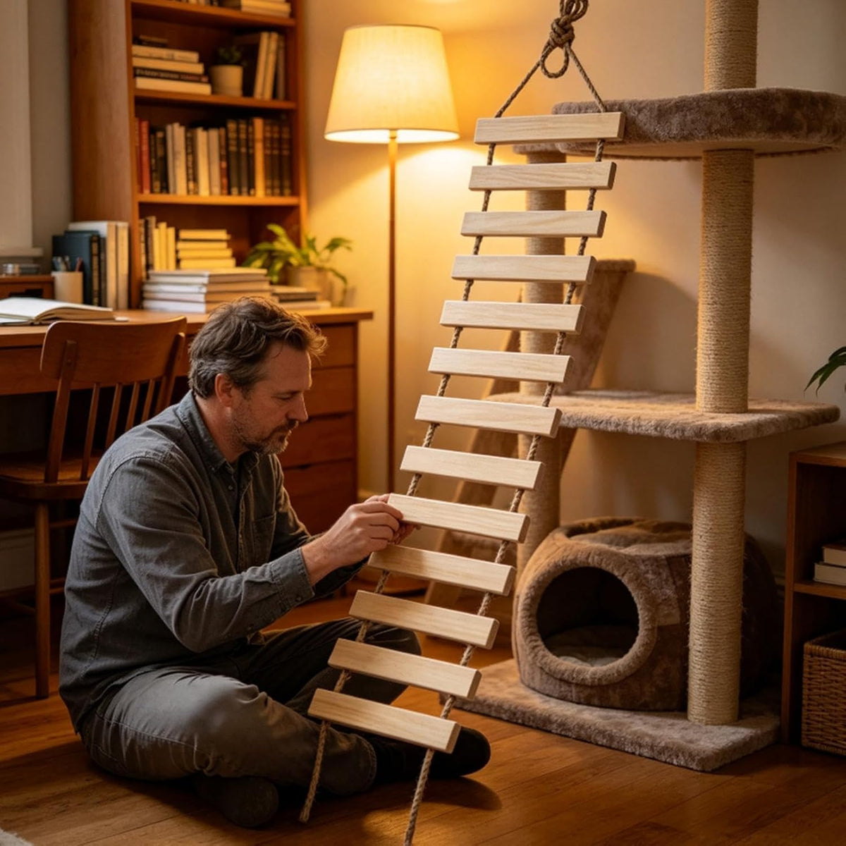 Wall-Mounted Cat Ladder, Wooden Cat Bridge with Multi-Level Steps
