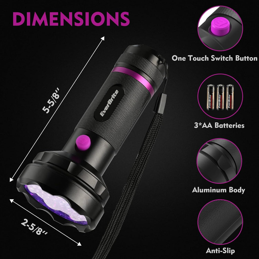 EverBrite 68 LED UV Blacklight Flashlight, 395nm for Pet Urine