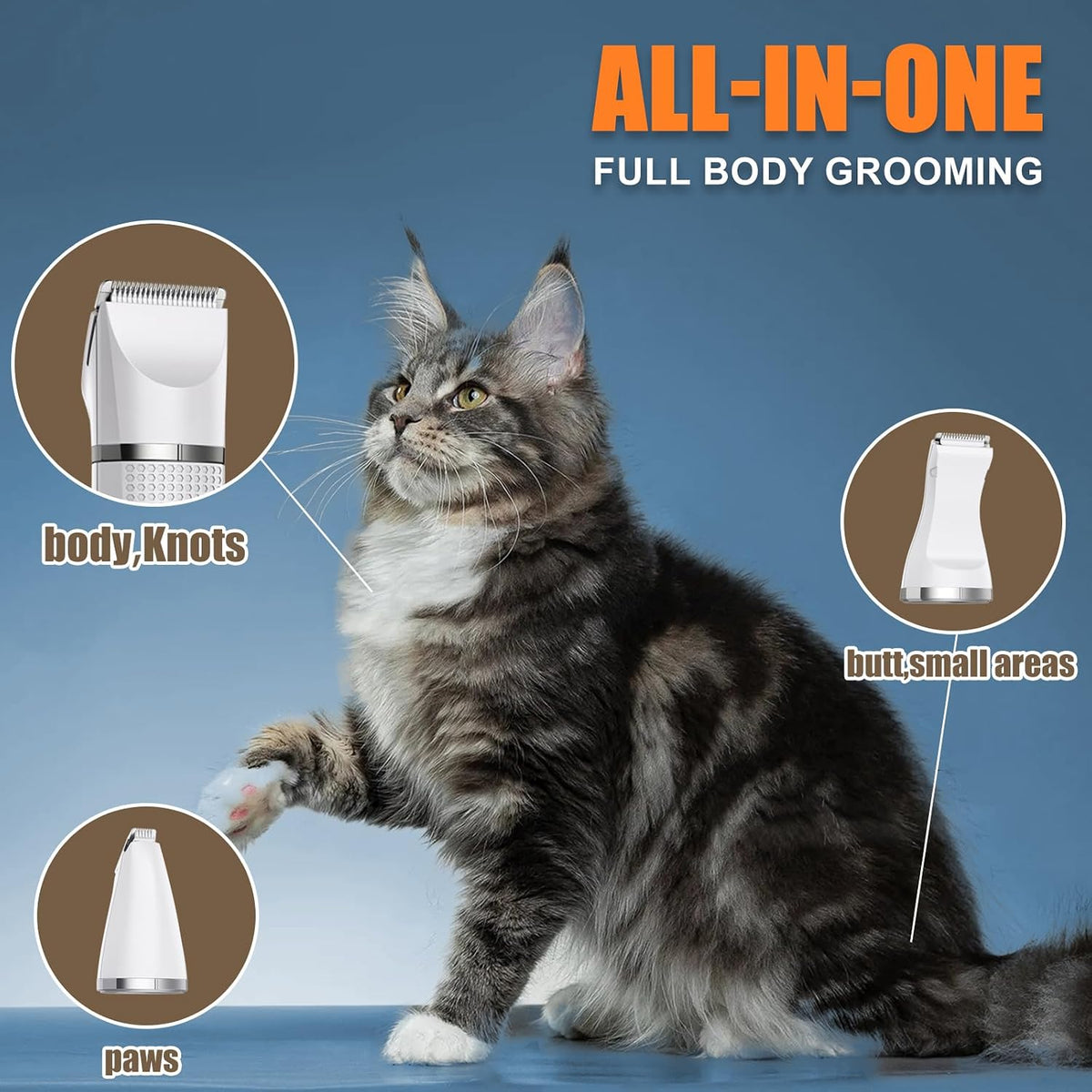Cat Grooming Clippers Kit with Paw Trimmer, 3 in 1 Electric Pet Hair Trimmer Supplies for Thick Matted Hair, Heavy Coat 