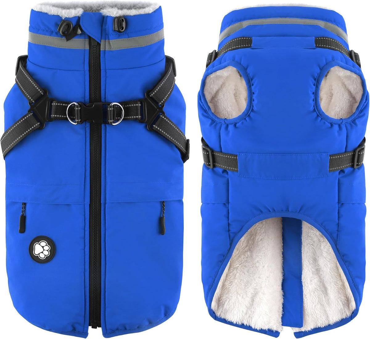Dogcheer Dog Coat with Harness and Zipper, Waterproof Dog Fleece Jacket