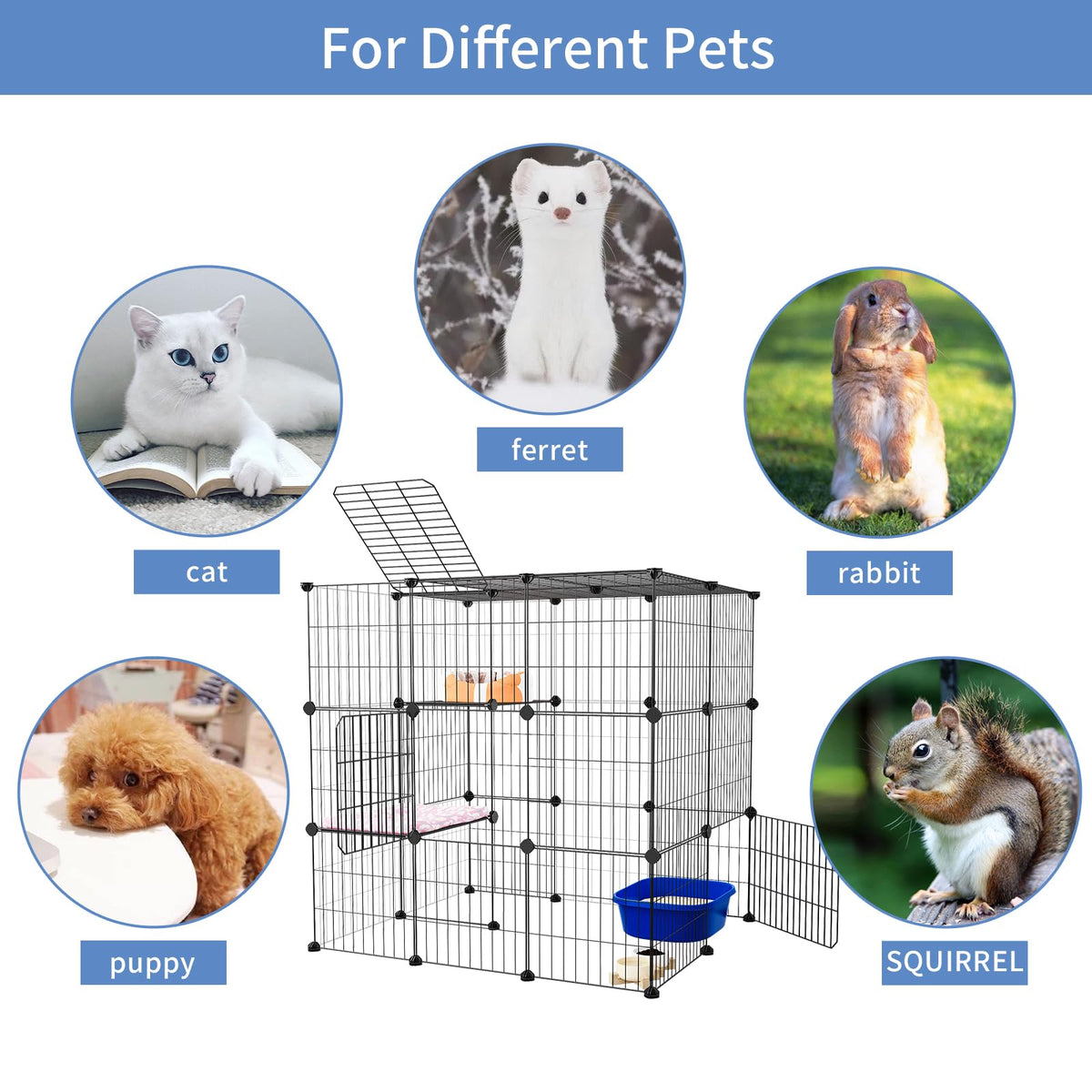 Oneluck 3-Tier Cat Cages Indoor Enclosure DIY Cat Playpen Catio Detachable Metal Wire Kennels Cats Crate Large Extra Exercise Place Ideal for 1 Cat,35.4 Inches