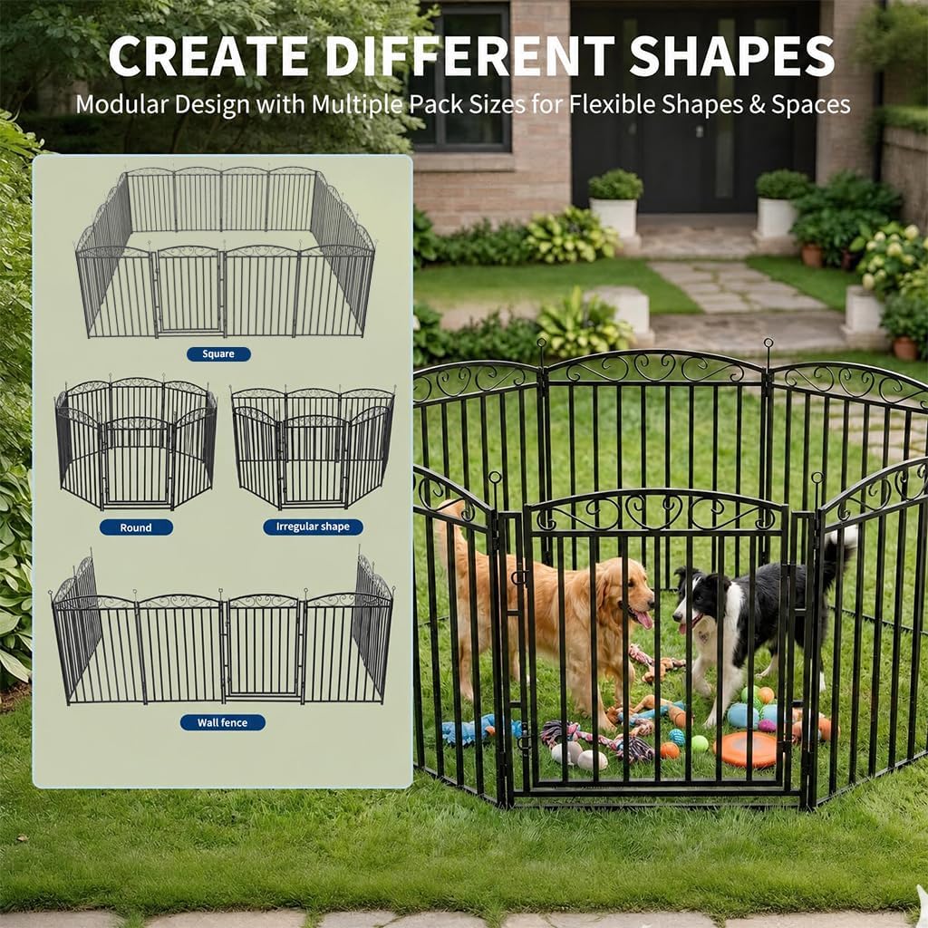 GarveeTech Dog Playpen Fence – 32" Metal, 8 Panels with Door