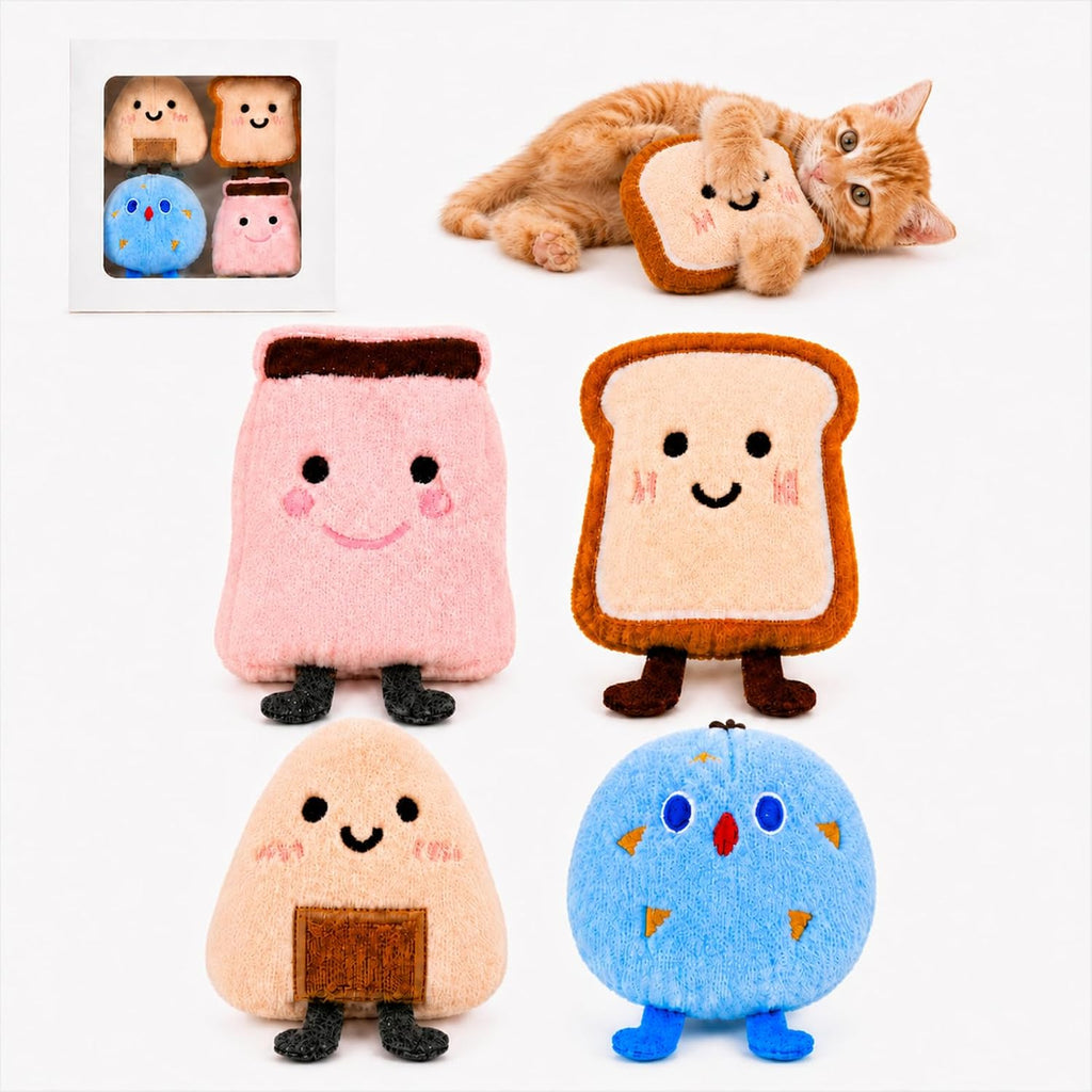 4-Pack Catnip Toys for Cats with Bells, Fruit-Shaped Soft Plush Interactive Set in Gift Box for Indoor Cats and Kittens,