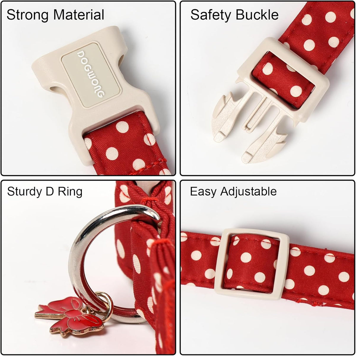 Red White Polka Dot Dog Collar for Small Dogs S