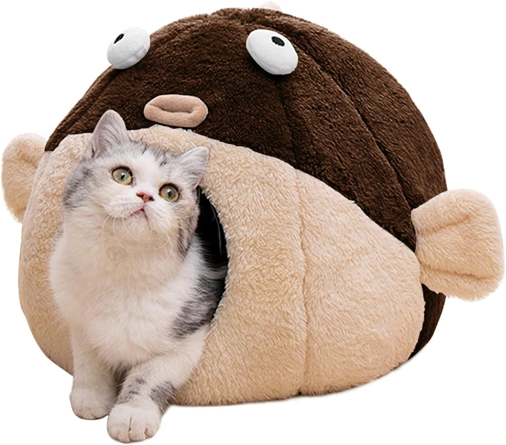 Cat Beds for Indoor Cats-Cat Bed Cave,Cute Lively Pufferfish shape,Grey L