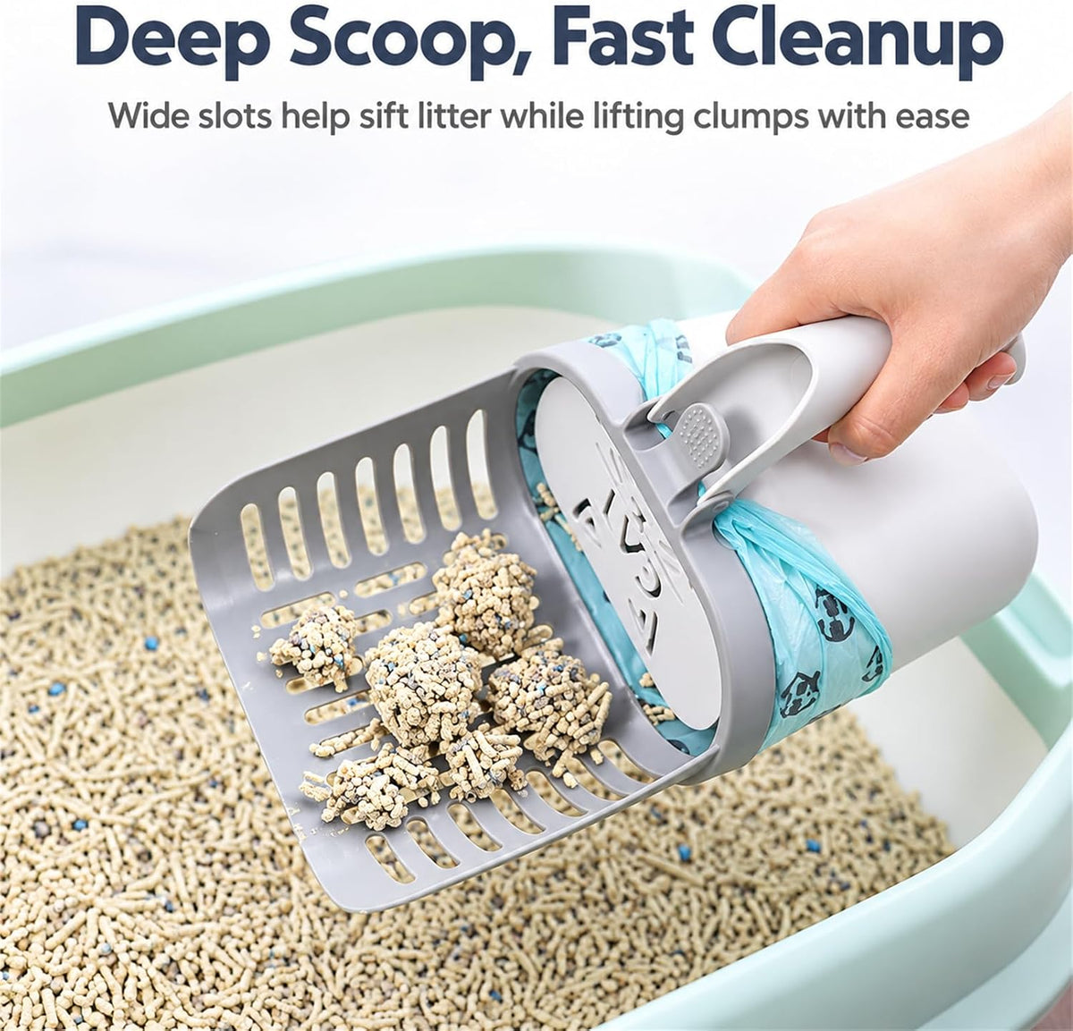 All-in-One Cat Litter Scooper with Waste Container, Detachable Spill Proof Kitty Litter Sifter Shovel, Portable Cat Poop