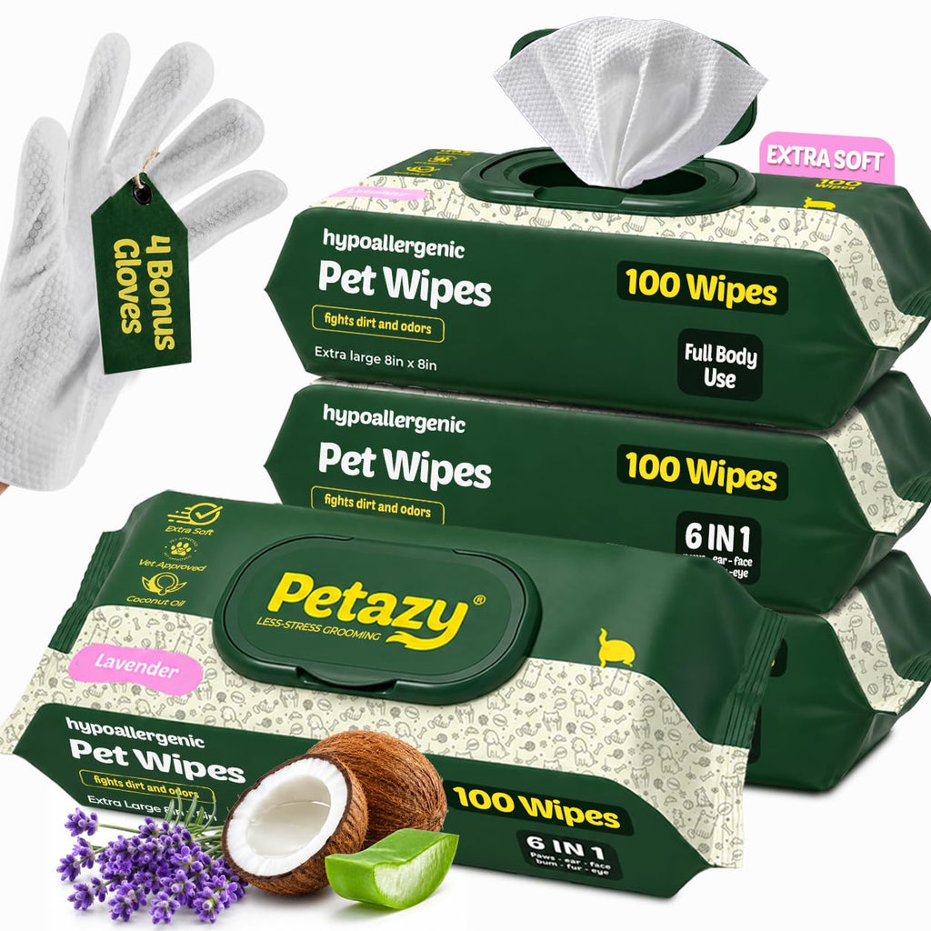 Petazy Pet Wipes for Dogs & Cats - Paws, Ears & Butt Cleaning, 400 Count