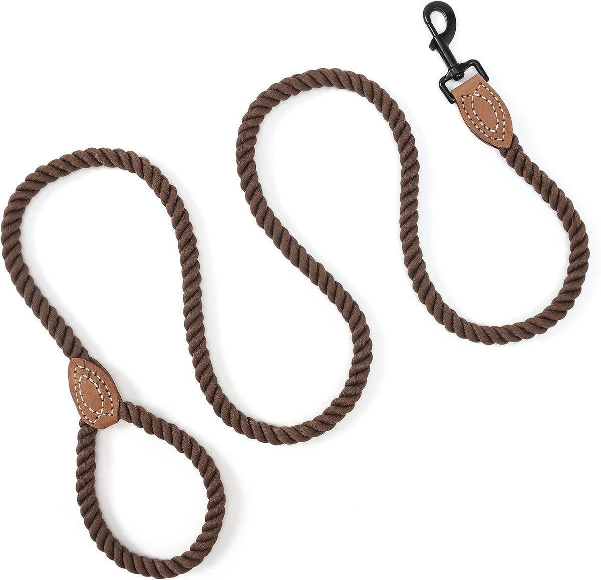 Mile High Life Dog Leash Braided Cotton Rope with Leather-Reinforced Ends
