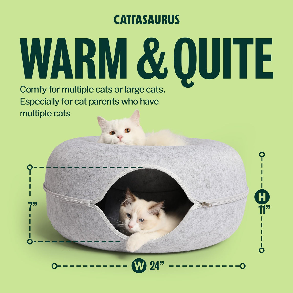 Cattasaurus 4-in-1 Peekaboo Cat Cave, Donut Tunnel, Self Warming Bed & Cat-Friendly Scratcher - Original Innovation, High-Density Felt, Extra Large for Multiple Cats up to 30-45 lbs, 12 Color Choices