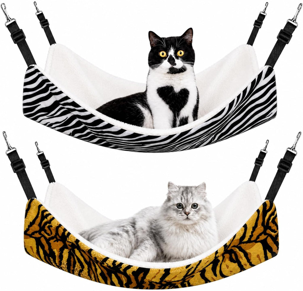 Jetec 2 Pack Cat Hammock for Cage, Leopard and Dot, M
