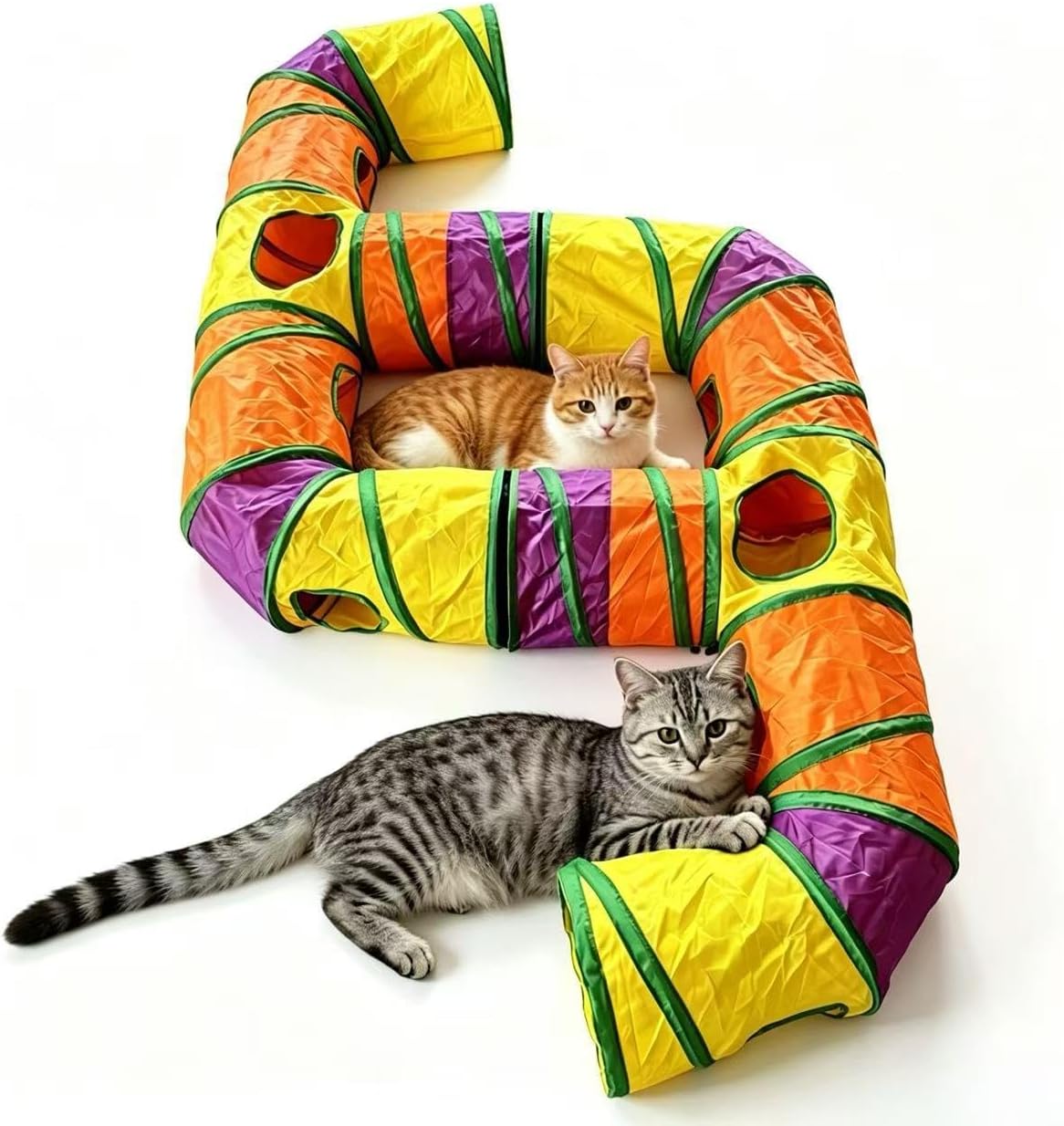 Black 6-Way Connectable Cat Tunnel, Collapsible Multi-Exit Pet Play Toy for Indoor Kittens