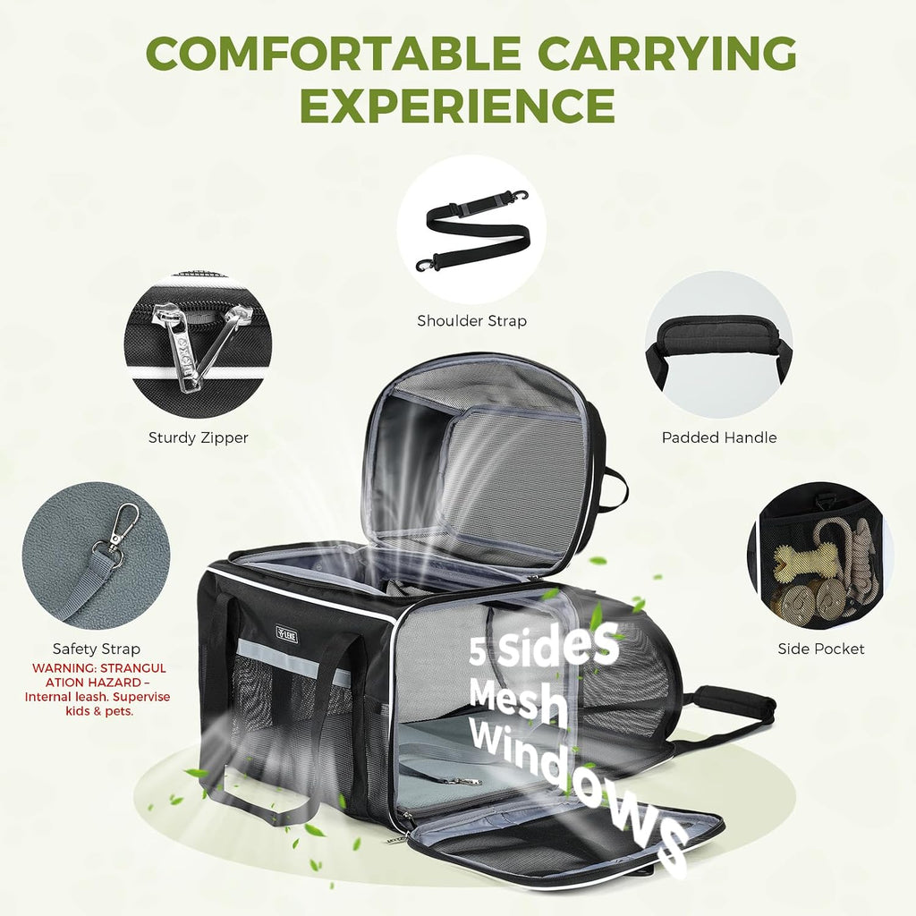 Lekereise Top and Side Expandable Pet Carrier 18x11x11Inch Delta American United Airline Approved Soft Sided Underseat T
