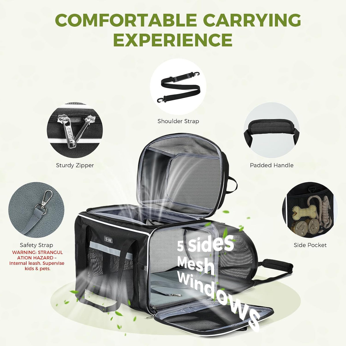 Lekereise Top and Side Expandable Pet Carrier 18x11x11Inch Delta American United Airline Approved Soft Sided Underseat T