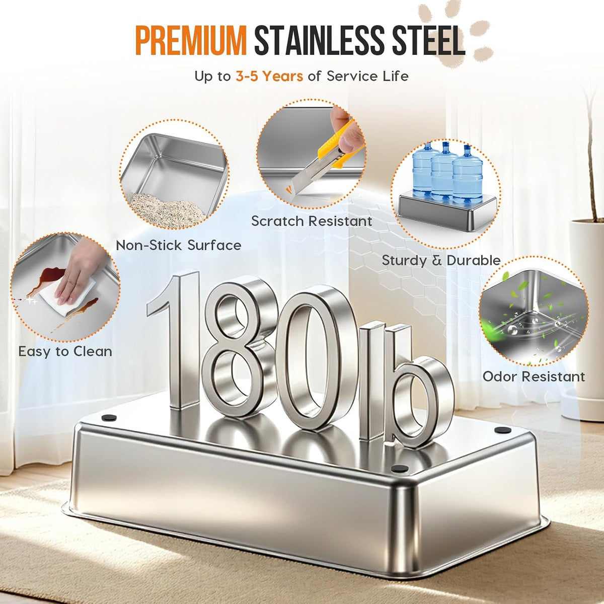 XXXL Stainless Steel Cat Litter Box, Enclosed Cat Litter Box