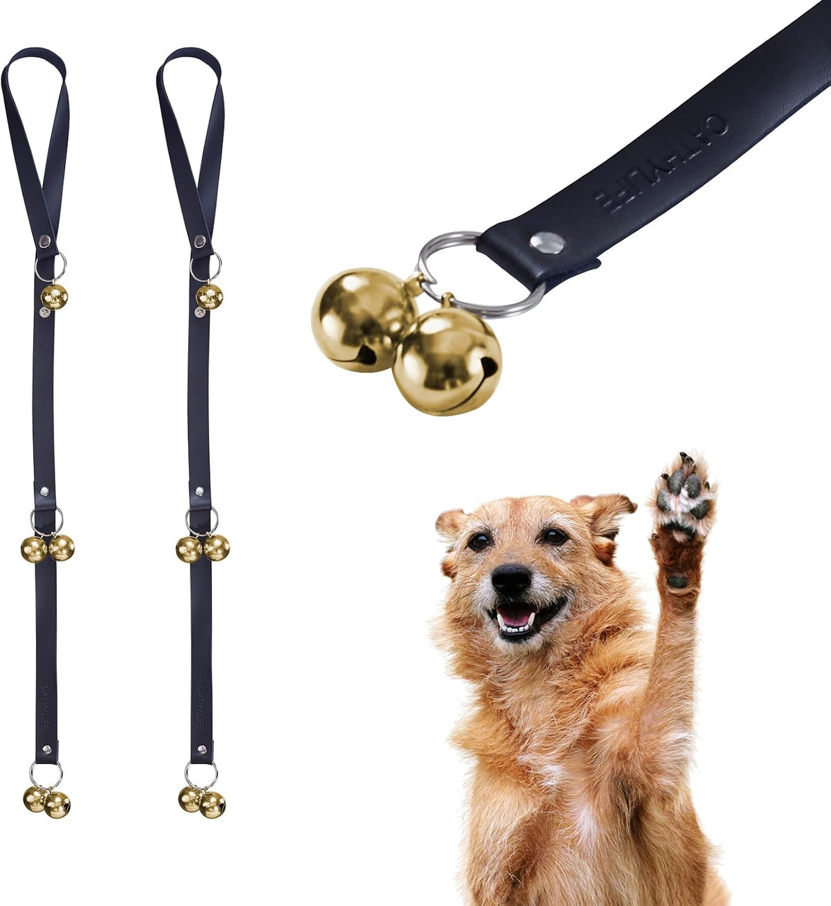 Leather Dog Doorbells to Go Outside, Brass Potty Training Bell