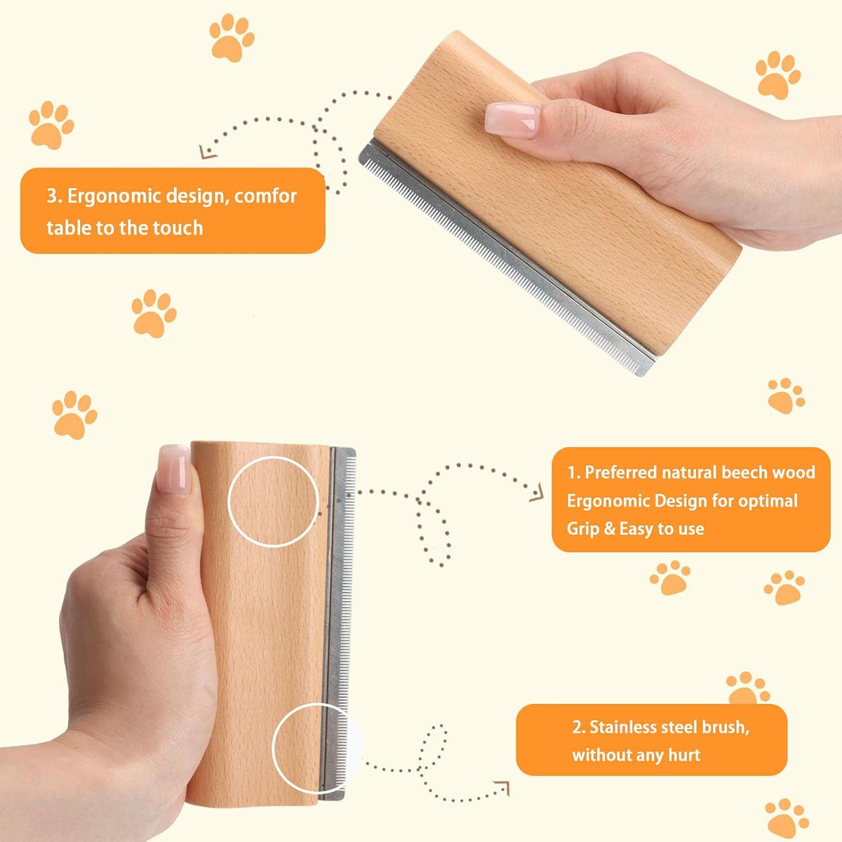 Dog Comb for Shedding Kit 2-in-1 Wooden Grooming Shedding Brush for Dogs & Cats Pet Hair Removal Tool with Ergonomic Gri