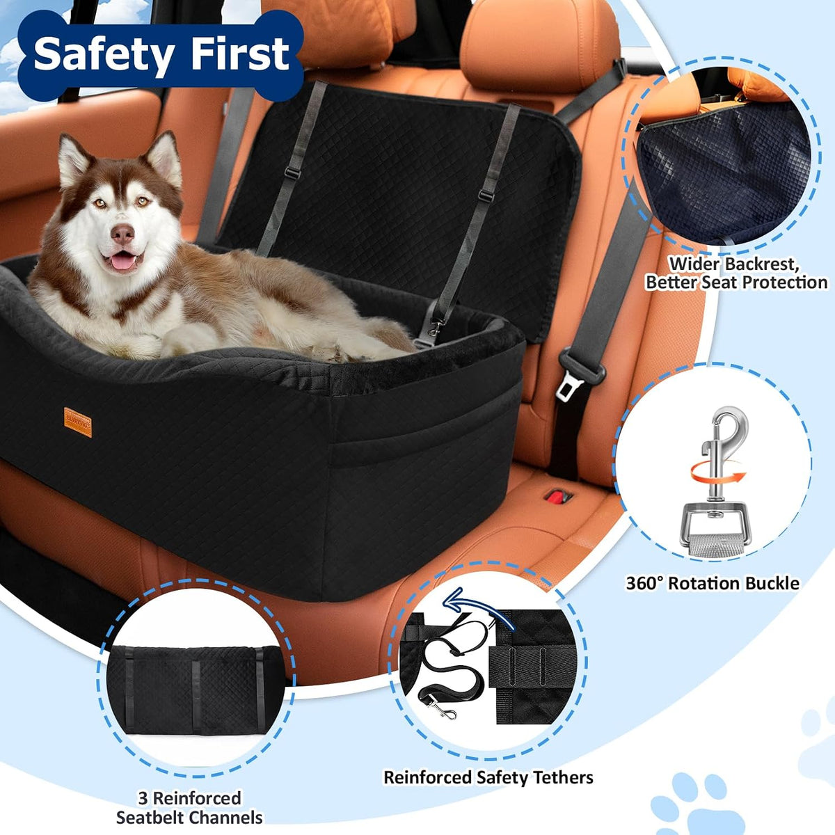 BLVRYVIO Large Dog Car Seat for Medium Sized Dogs Under 55lbs or 2 Smalls