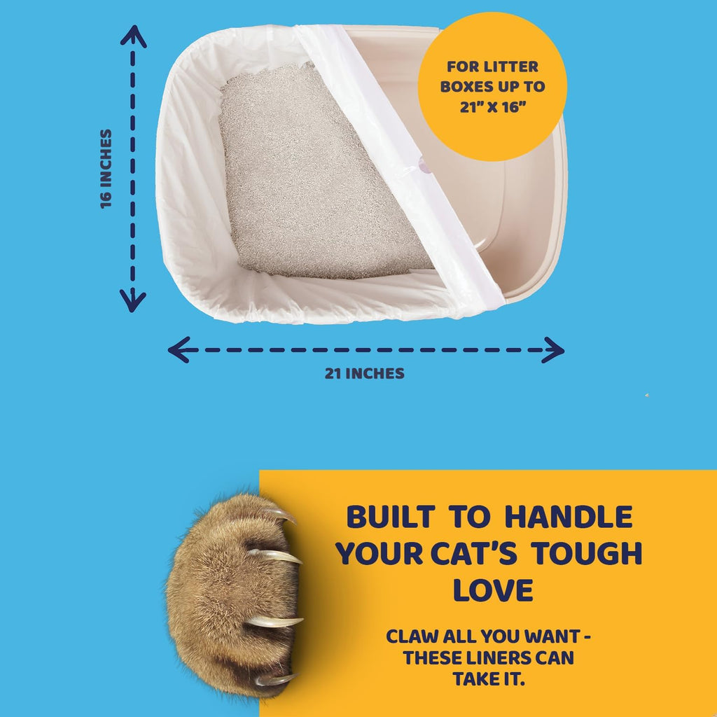 Pettiny 20 Cat Litter Box Liners with Drawstrings - Scratch Resistant Cat Litter Bags for a Medium and Large Litter Pan