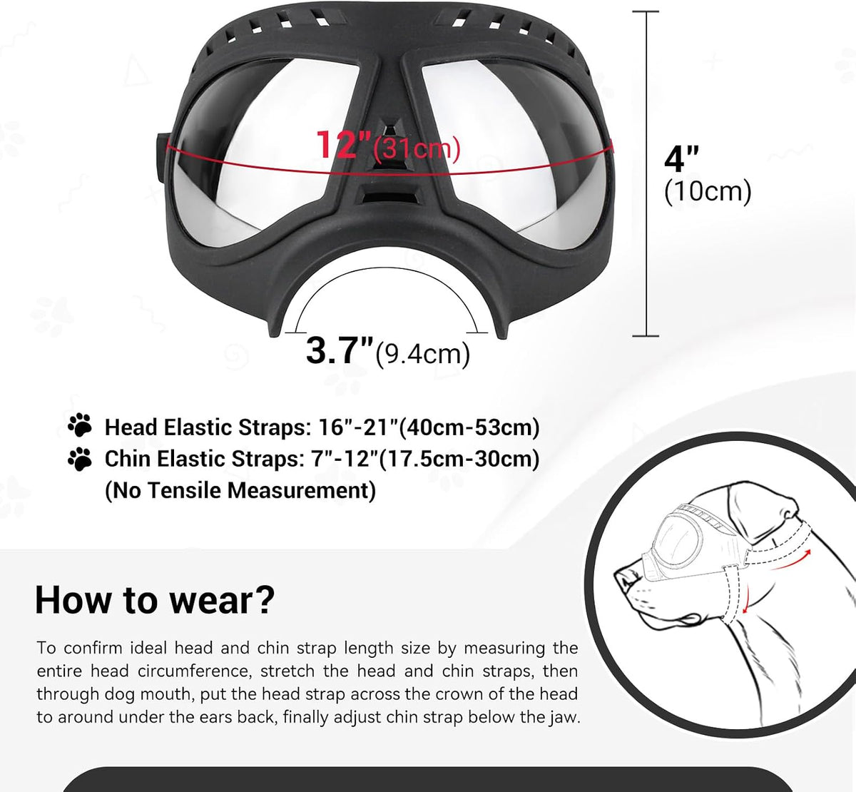 Dog Goggles for Large Dogs Eye Protection, Wide Snout & Soft Frame, UV Protection Dog Sunglasses Medium to Large Breed, 